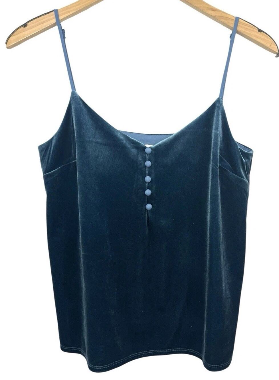 Cami Spaghetti Strap Velvet Top Teal Velvet Buttons XS NSR Whimsygoth Victorian